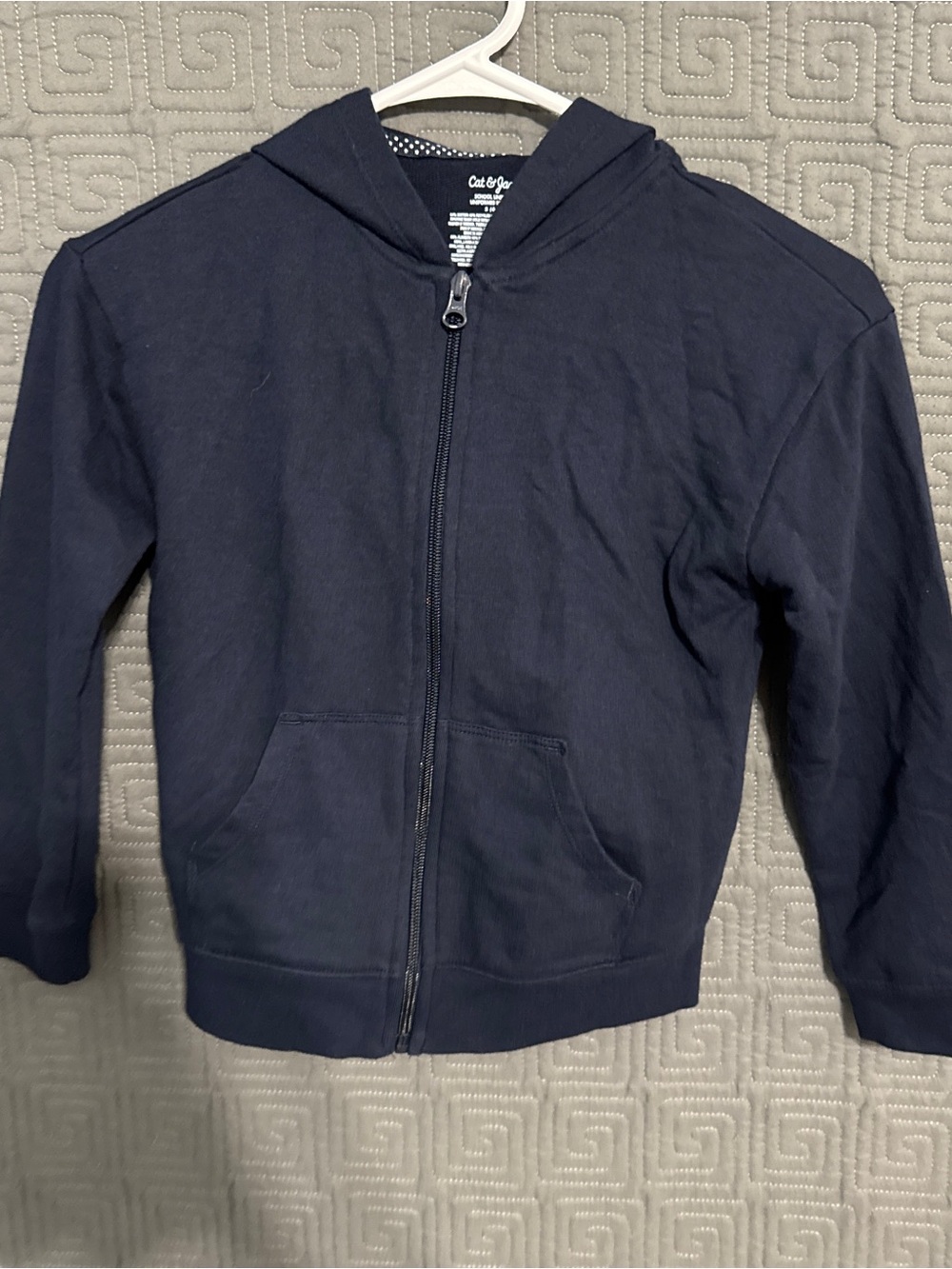 Cat & Jack School Uniform Navy Blue Zip Up Hoodie Sweatshirt Kids Size S 6/7